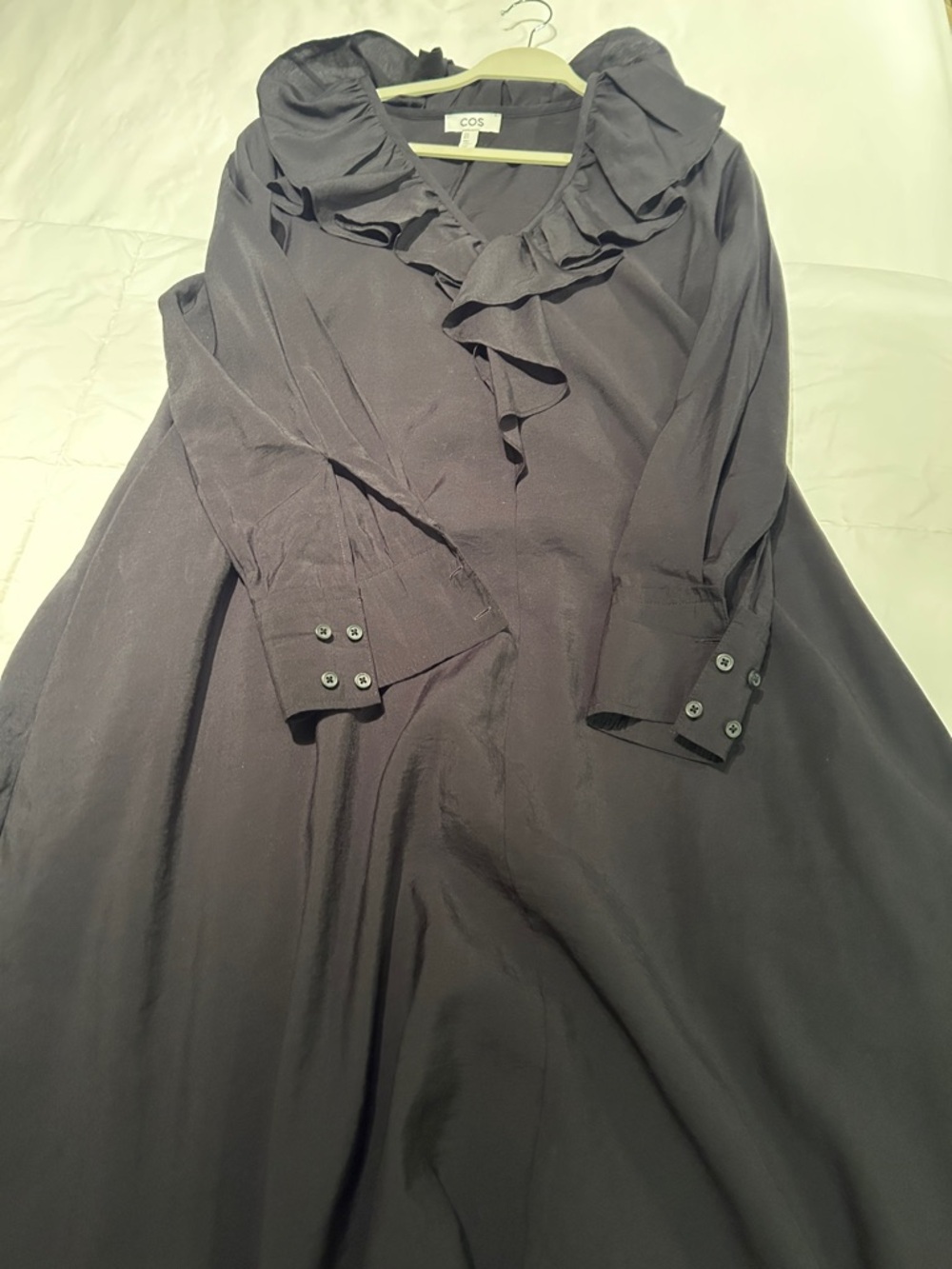 COS Black Ruffle-Neck Long Sleeve Maxi Dress